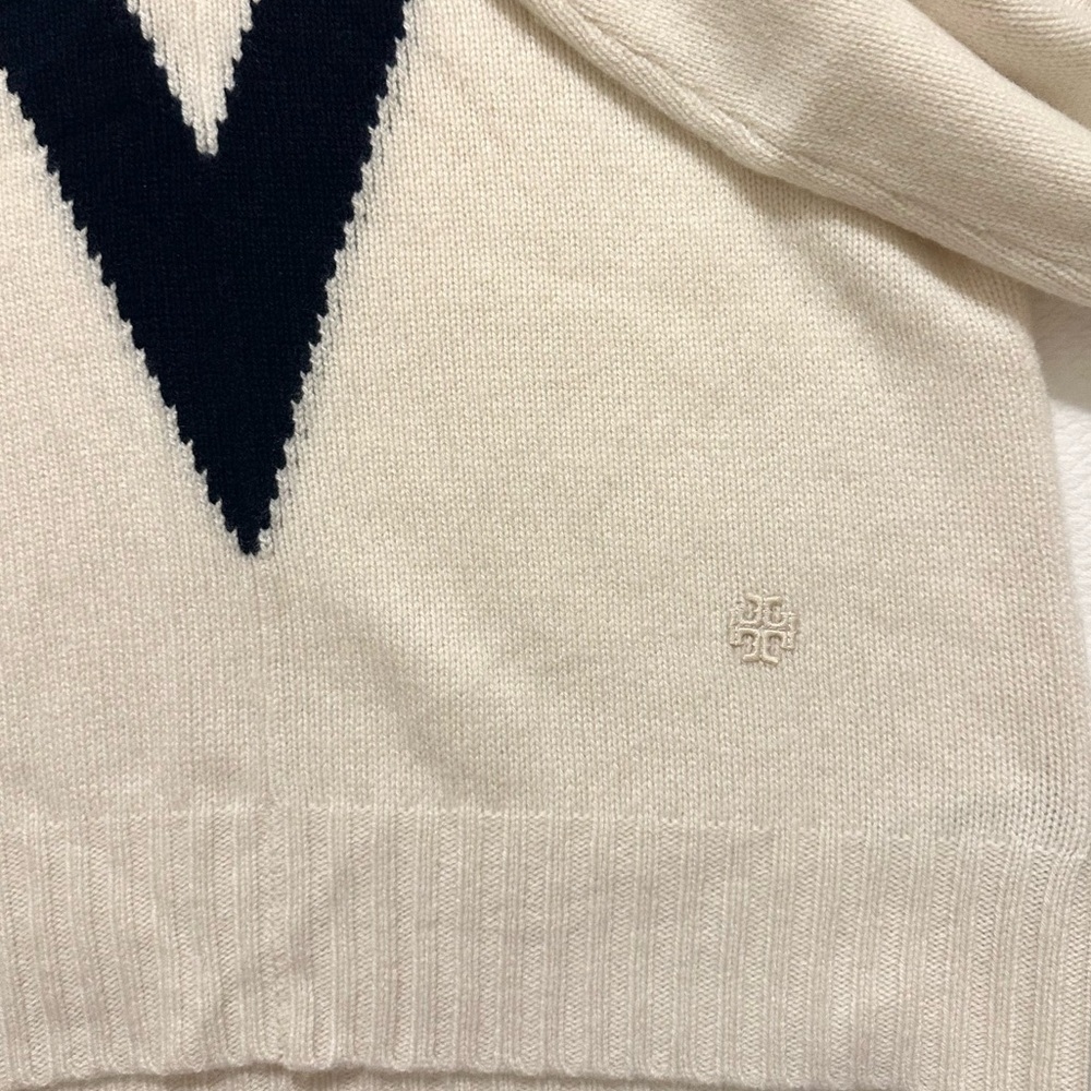 Tory Burch Tory Sport Cashmere Chevron Turtleneck - Ivory/Navy - Picture 8 of 9